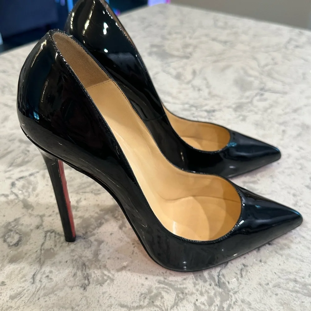 Christian Louboutin Black Patent Pointed Toe Pumps - Picture 2 of 7